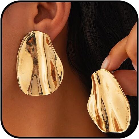 Large Chunky Gold Pleated Disc Sequins Earrings for Women Trendy Big Minimalist Silver Geometric Stud Earring Simple Party Prom Jewelry Accessorries in Saudi Arabia