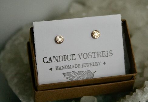 Modern 5mm Hammered Round Gold Filled Stud Earrings, Gold Filled Lobe Piercings, Sunshine Design in Saudi Arabia