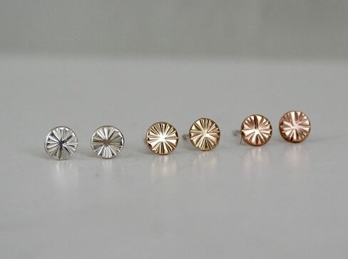 Modern 5mm Hammered Round Gold Filled Stud Earrings, Gold Filled Lobe Piercings, Sunshine Design in Saudi Arabia