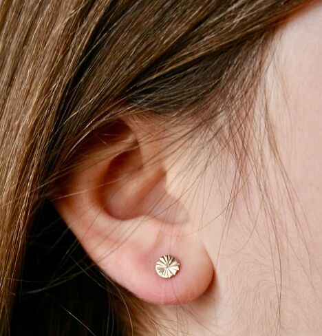 Modern 5mm Hammered Round Gold Filled Stud Earrings, Gold Filled Lobe Piercings, Sunshine Design in Saudi Arabia