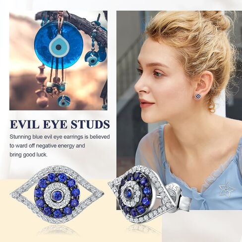 DAYBYDAY Evil Eye Earrings Sterling Silver Blue Sapphire Evil Eye Earrings for Women in Saudi Arabia