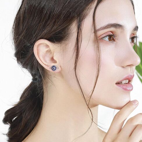 DAYBYDAY Evil Eye Earrings Sterling Silver Blue Sapphire Evil Eye Earrings for Women in Saudi Arabia
