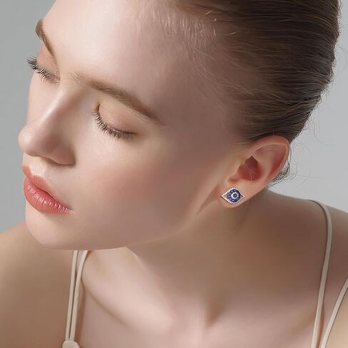DAYBYDAY Evil Eye Earrings Sterling Silver Blue Sapphire Evil Eye Earrings for Women in Saudi Arabia