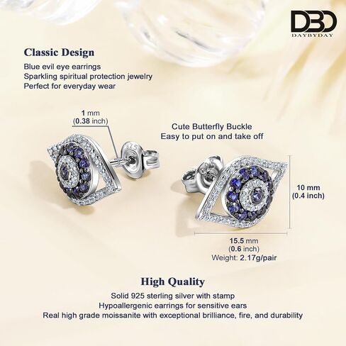 DAYBYDAY Evil Eye Earrings Sterling Silver Blue Sapphire Evil Eye Earrings for Women in Saudi Arabia