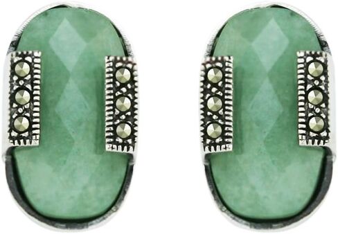 Silver Jewelry Marcasite Natural Green Jade Earrings in Saudi Arabia