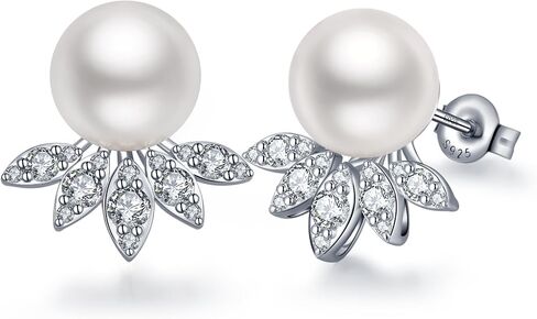 14K Gold Plated Pearl Earrings for Women 925 Sterling Silver Hypoallergenic Pearl Stud Earrings 8-13mm 5A Cubic Zirconia Elegant Jewelry Gift for Mom Wife in Kuwait