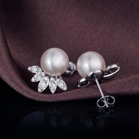 14K Gold Plated Pearl Earrings for Women 925 Sterling Silver Hypoallergenic Pearl Stud Earrings 8-13mm 5A Cubic Zirconia Elegant Jewelry Gift for Mom Wife in Kuwait