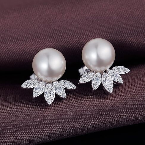 14K Gold Plated Pearl Earrings for Women 925 Sterling Silver Hypoallergenic Pearl Stud Earrings 8-13mm 5A Cubic Zirconia Elegant Jewelry Gift for Mom Wife in Kuwait