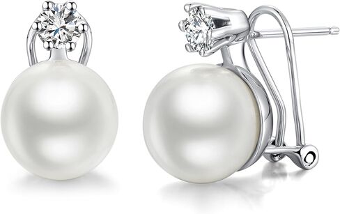 14K Gold Plated Pearl Earrings for Women 925 Sterling Silver Hypoallergenic Pearl Stud Earrings 8-13mm 5A Cubic Zirconia Elegant Jewelry Gift for Mom Wife in Kuwait