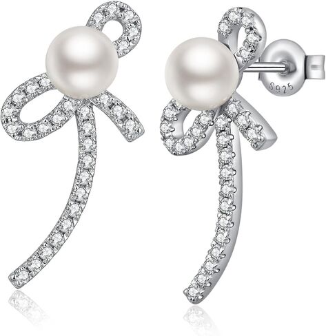 14K Gold Plated Pearl Earrings for Women 925 Sterling Silver Hypoallergenic Pearl Stud Earrings 8-13mm 5A Cubic Zirconia Elegant Jewelry Gift for Mom Wife in Kuwait