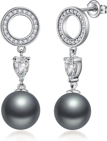 14K Gold Plated Pearl Earrings for Women 925 Sterling Silver Hypoallergenic Pearl Stud Earrings 8-13mm 5A Cubic Zirconia Elegant Jewelry Gift for Mom Wife in Kuwait