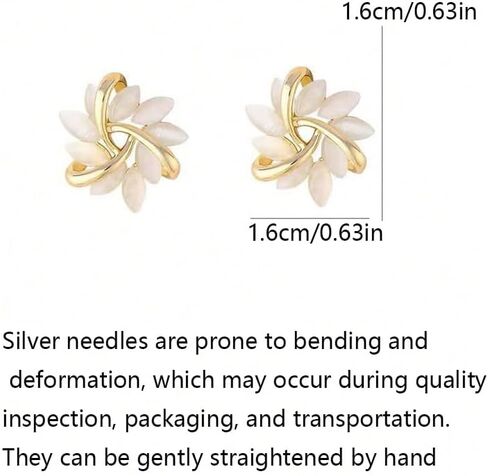 French Style Cat's Eye Stone Floral Stud Earrings, Minimalist Petal Design Elegant Earrings for Women, Dainty Everyday Luxury Jewelry, All-Season Wear for Girlfriend and Friends in Kuwait