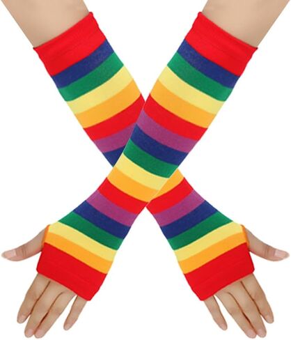 AUOCATTAIL Rainbow Striped Fingerless Gloves for Women's Arm Warmers Festive Party Accessories in Kuwait
