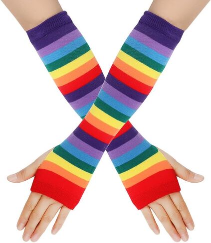 AUOCATTAIL Rainbow Striped Fingerless Gloves for Women's Arm Warmers Festive Party Accessories in Kuwait