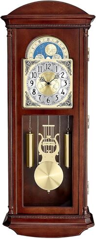 Bulova Litchfield Large Regulator Wall Clock, Model C4332 | Classic Pendulum Design | Harmonic Hourly Chime | Brown Cherry Finish in Kuwait