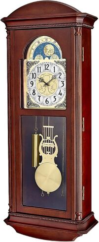 Bulova Litchfield Large Regulator Wall Clock, Model C4332 | Classic Pendulum Design | Harmonic Hourly Chime | Brown Cherry Finish in Kuwait