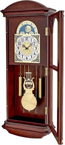 Bulova Litchfield Large Regulator Wall Clock, Model C4332 | Classic Pendulum Design | Harmonic Hourly Chime | Brown Cherry Finish in Kuwait