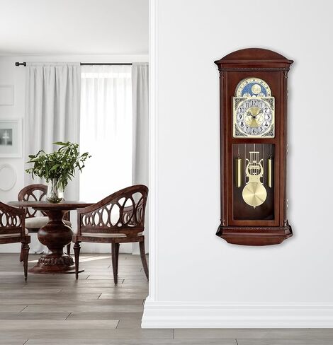 Bulova Litchfield Large Regulator Wall Clock, Model C4332 | Classic Pendulum Design | Harmonic Hourly Chime | Brown Cherry Finish in Kuwait