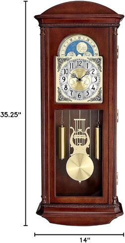 Bulova Litchfield Large Regulator Wall Clock, Model C4332 | Classic Pendulum Design | Harmonic Hourly Chime | Brown Cherry Finish in Kuwait