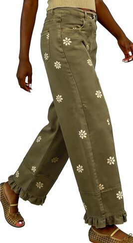 utcoco Barrel Jeans Women 2026 Floral Print Wide Leg Jeans Y2k Patchwork Baggy Boyfriend Denim Pants in Kuwait