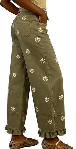 utcoco Barrel Jeans Women 2026 Floral Print Wide Leg Jeans Y2k Patchwork Baggy Boyfriend Denim Pants in Kuwait
