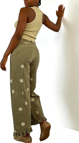 utcoco Barrel Jeans Women 2026 Floral Print Wide Leg Jeans Y2k Patchwork Baggy Boyfriend Denim Pants in Kuwait