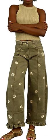 utcoco Barrel Jeans Women 2026 Floral Print Wide Leg Jeans Y2k Patchwork Baggy Boyfriend Denim Pants in Kuwait