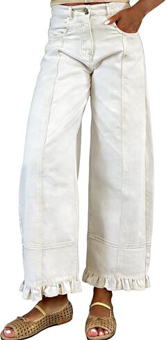 utcoco Barrel Jeans Women 2026 Floral Print Wide Leg Jeans Y2k Patchwork Baggy Boyfriend Denim Pants in Kuwait