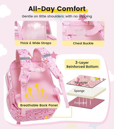 Vorspack Clear Backpack for Girls, 15 Inch Heavy Duty Transparent School Bookbag with Reflective Strip, Cute See Through Kids Unicorn Backpack for Ages 4-8, Pink in Saudi Arabia