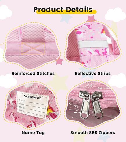 Vorspack Clear Backpack for Girls, 15 Inch Heavy Duty Transparent School Bookbag with Reflective Strip, Cute See Through Kids Unicorn Backpack for Ages 4-8, Pink in Saudi Arabia