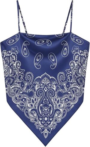Outoshe Women's Paisley Satin Bandana Tube Top Tie Back Adjustable Spaghetti Strap Sleeveless Boho Going Out Scarf Tops in Saudi Arabia