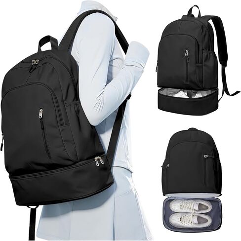 Gym Backpack for Women Men,Waterproof Gym Backpack with Shoe Compartment,Lightweight Sports Gym Bag Casual Daypack,Black in Saudi Arabia