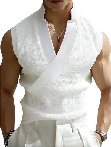 GORGLITTER Men's V Neck Tank Tops Sleeveless Wrap Tees Knitted Tops Shirts Summer Casual Going Out Tops Streetwear in Saudi Arabia