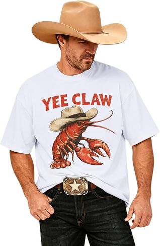 Western Cowboy Country Shirts for Men Vintage Rodeo Yee Claw Crawfish Shirt Oversized Graphic Tees Cotton Tops in Saudi Arabia