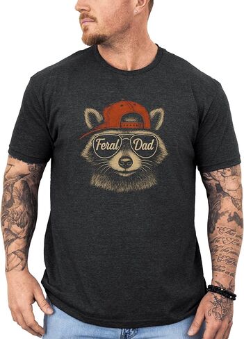 Feral Dad Shirt for Men Funny Raccoon Graphic Tee for Father in Kuwait