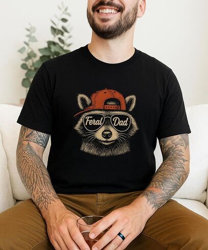 Feral Dad Shirt for Men Funny Raccoon Graphic Tee for Father in Kuwait