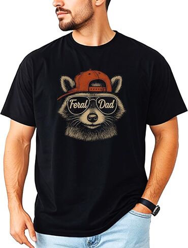 Feral Dad Shirt for Men Funny Raccoon Graphic Tee for Father in Kuwait