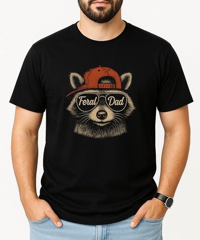 Feral Dad Shirt for Men Funny Raccoon Graphic Tee for Father in Kuwait