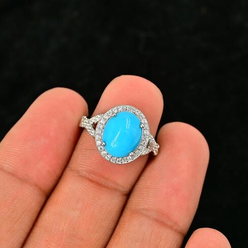 Natural Turquoise 9x11mm Oval-Cut Ring in 925 Sterling Silver | Sleeping Beauty Turquoise Ring for Women | December Birthstone Ring | Statement Jewelry | Gift for Her in Saudi Arabia