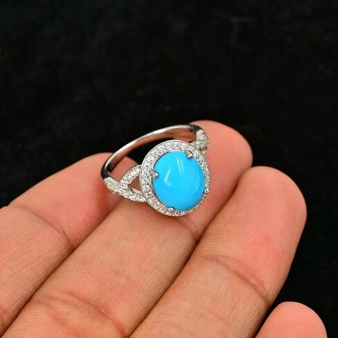 Natural Turquoise 9x11mm Oval-Cut Ring in 925 Sterling Silver | Sleeping Beauty Turquoise Ring for Women | December Birthstone Ring | Statement Jewelry | Gift for Her in Saudi Arabia