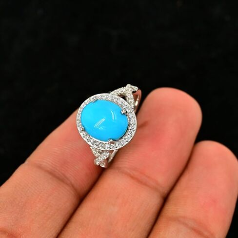 Natural Turquoise 9x11mm Oval-Cut Ring in 925 Sterling Silver | Sleeping Beauty Turquoise Ring for Women | December Birthstone Ring | Statement Jewelry | Gift for Her in Saudi Arabia