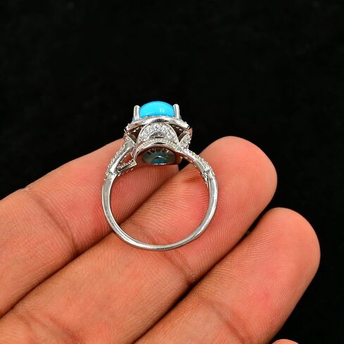Natural Turquoise 9x11mm Oval-Cut Ring in 925 Sterling Silver | Sleeping Beauty Turquoise Ring for Women | December Birthstone Ring | Statement Jewelry | Gift for Her in Saudi Arabia