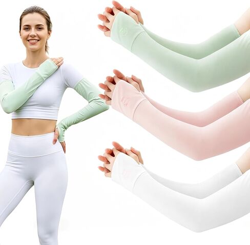 JATEBI UV Sun Protection Arm Sleeves for Women 3 Pairs, Cooling Sunscreen Arm Covers Summer Arm Sleeve with Thumb Hole & Bear Pattern for Outdoor Sports Cycling Driving in Kuwait