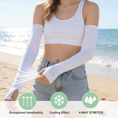 JATEBI UV Sun Protection Arm Sleeves for Women 3 Pairs, Cooling Sunscreen Arm Covers Summer Arm Sleeve with Thumb Hole & Bear Pattern for Outdoor Sports Cycling Driving in Kuwait