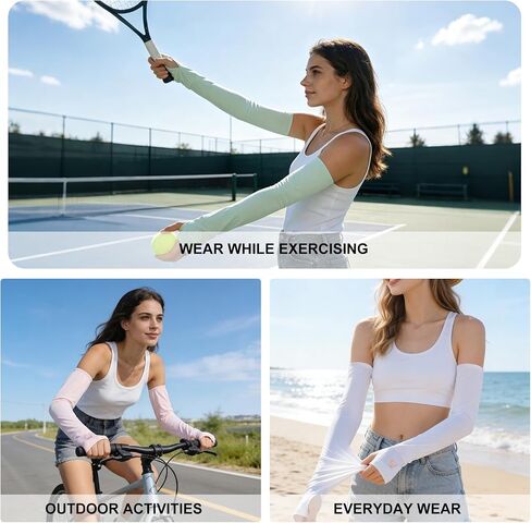 JATEBI UV Sun Protection Arm Sleeves for Women 3 Pairs, Cooling Sunscreen Arm Covers Summer Arm Sleeve with Thumb Hole & Bear Pattern for Outdoor Sports Cycling Driving in Kuwait