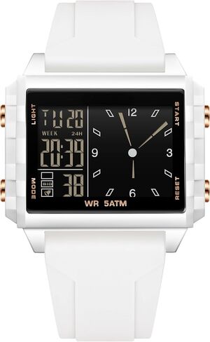 findtime Digital Watches for Men Women Waterproof Unique Rectangle Watch Stopwatch Countdown Alarm Analog Silicone Strap Transparent Case in Saudi Arabia