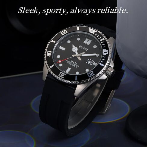 BUREI Men's Dive Watch, 200M Waterproof Analog Quartz Stainless Steel Fashion Classic Work Business Dress Wrist Watch for Men with Auto Date in Saudi Arabia