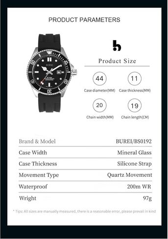 BUREI Men's Dive Watch, 200M Waterproof Analog Quartz Stainless Steel Fashion Classic Work Business Dress Wrist Watch for Men with Auto Date in Saudi Arabia