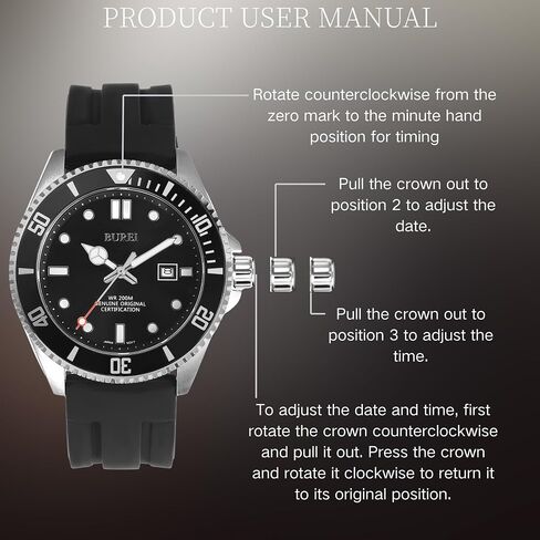 BUREI Men's Dive Watch, 200M Waterproof Analog Quartz Stainless Steel Fashion Classic Work Business Dress Wrist Watch for Men with Auto Date in Saudi Arabia