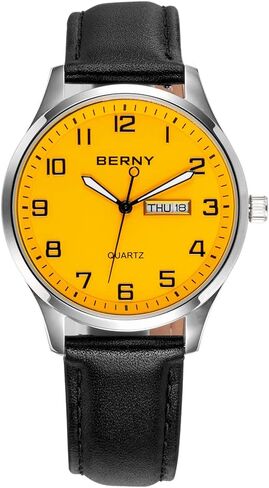 BERNY Men's Easy-to-Read Watch Standard Analog Display Quartz Leather Strap Wristwatch Classic Elegant Day&Date Watch for Men in Kuwait